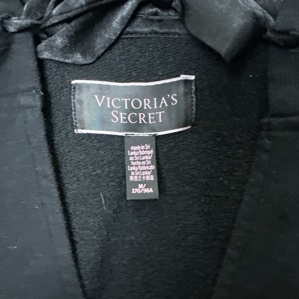 Victorias Secret Womens M Black Cropped Hoodie Pullover‎ Sweatshirt Cotton Blend - Picture 3 of 10